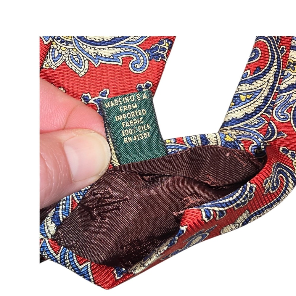 Lauren Ralph Lauren Multicolor Paisley 100% Silk Necktie Made in USA Tie Vintage - Picture 6 of 8
